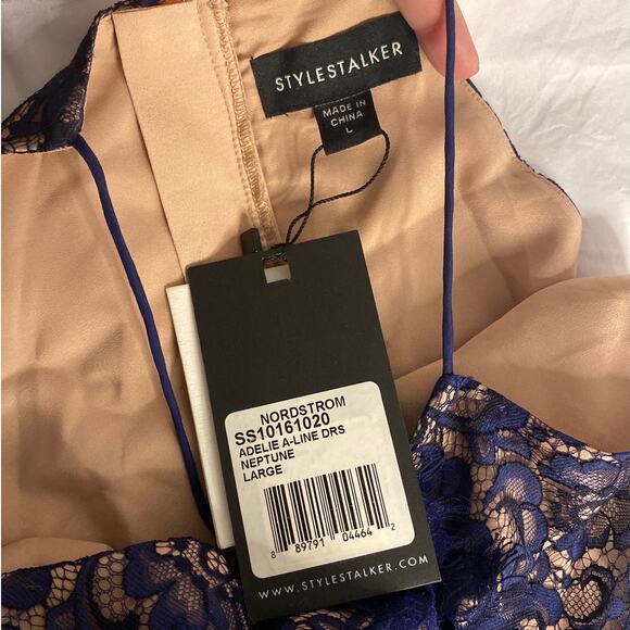 Elegant Navy Lace A-Line Cocktail Dress Stylestalker Adelie Nordstrom Large - Picture 3 of 6